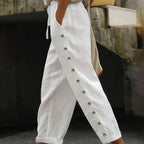 Damen Modische Palazzo-Hose mit Knopfdetails und elastischem Bund R&B