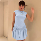 Damen Kurzarmkleid mit asymmetrischem Schnitt R&B