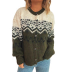 Damen kuschelige Strickjacke mit großem Muster und hochwertiger Verarbeitung R&B