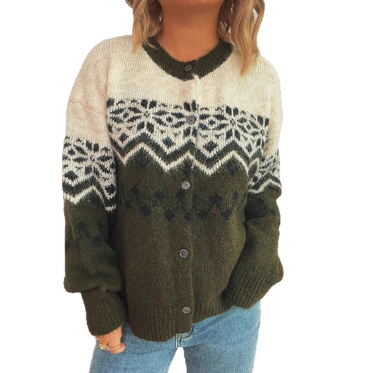 Damen kuschelige Strickjacke mit großem Muster und hochwertiger Verarbeitung R&B