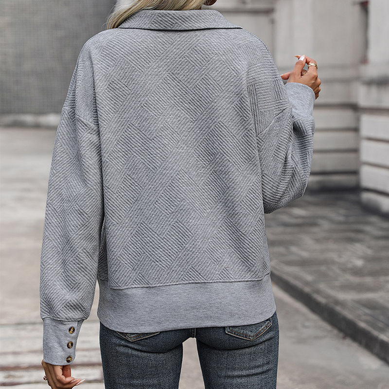 Damen lässiger Pullover mit dekorativem Strukturmuster und offenem Kragen R&B
