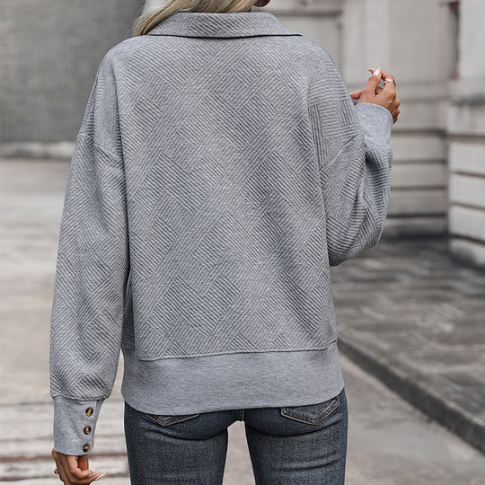 Damen lässiger Pullover mit dekorativem Strukturmuster und offenem Kragen R&B