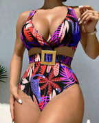 Damen Einteiliger Badeanzug mit modischem Cut-Out und eleganter Schnalle R&B