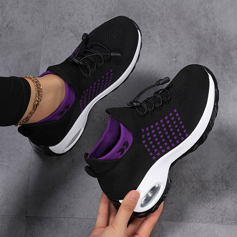 Damen nan atmungsaktive gestrickte Plateausneaker mit Luftkissenfederung und elastischem Schaft R&B