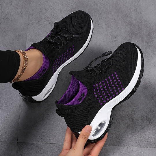 Damen nan atmungsaktive gestrickte Plateausneaker mit Luftkissenfederung und elastischem Schaft R&B