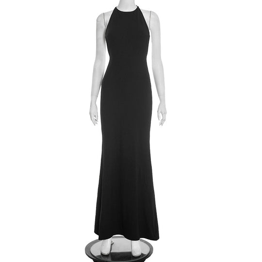 Damen elegantes Maxikleid mit haltem Ausschnitt und figurbetontem Schnitt R&B
