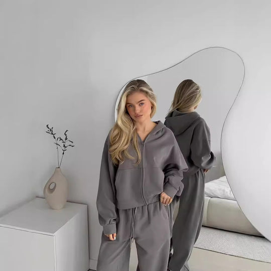 Damen lässige Kapuzenjacke mit Reißverschluss und elastischem Bund R&B