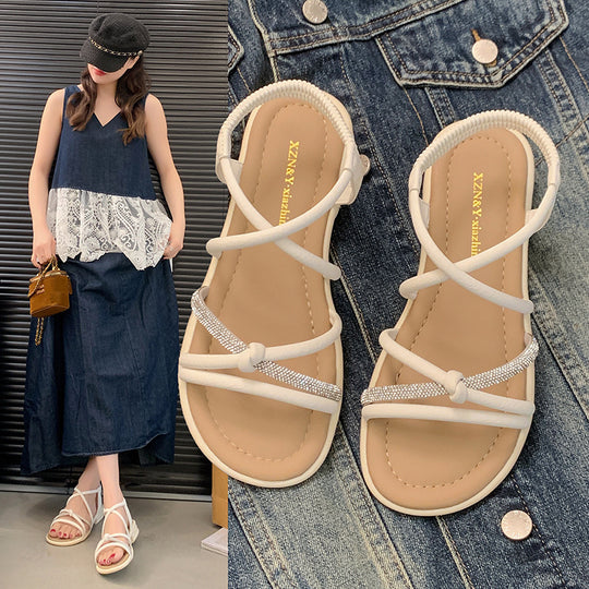 Damen elegante Badesandalen mit Funktionsriemen und modischem Strassdetail R&B