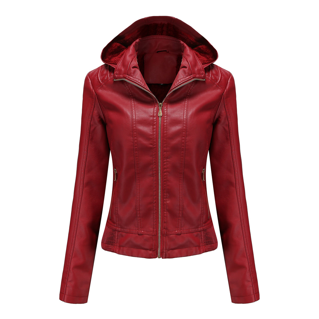 Damen stilvolle Kunstlederjacke mit hochabschließendem Kragen und elastischen Bündchen R&B
