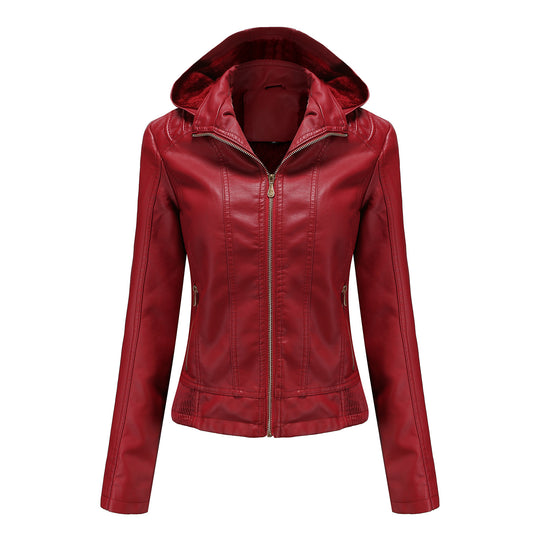 Damen stilvolle Kunstlederjacke mit hochabschließendem Kragen und elastischen Bündchen R&B