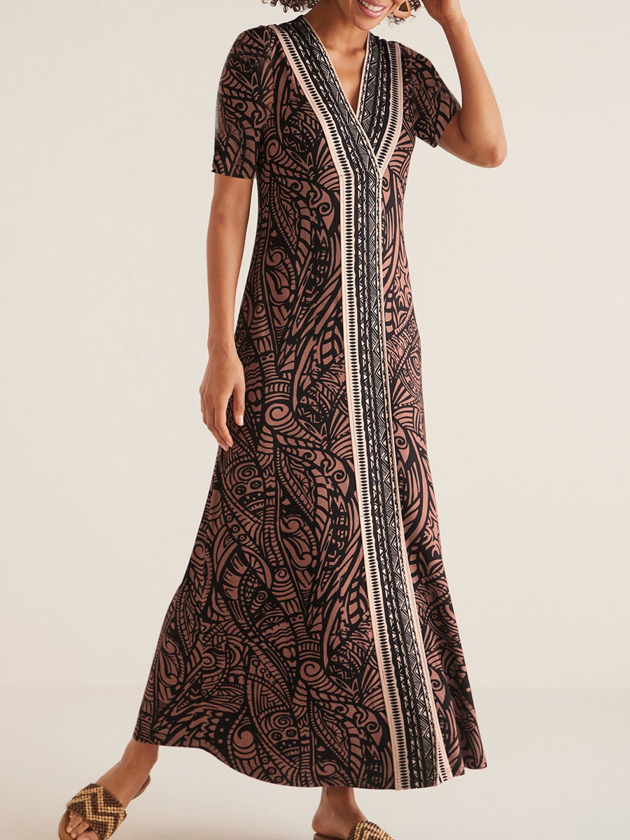 Damen Maxikleid mit elegantem floralen Design und praktischem Reißverschluss