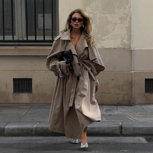 Damen Übergröße Trenchcoat mit voluminösen Ärmeln und taillierter Schnürung R&B