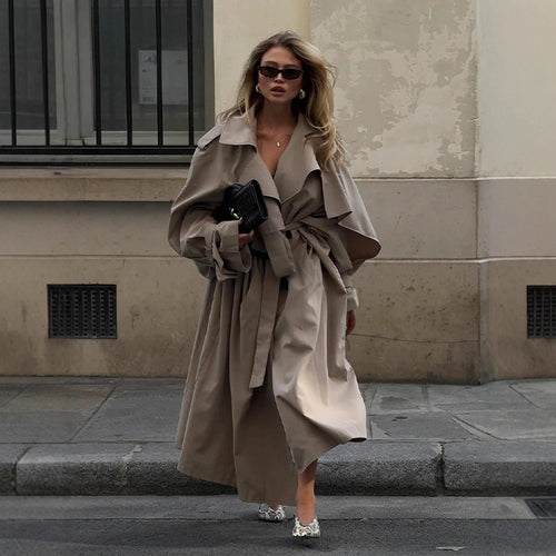 Damen Übergröße Trenchcoat mit voluminösen Ärmeln und taillierter Schnürung R&B