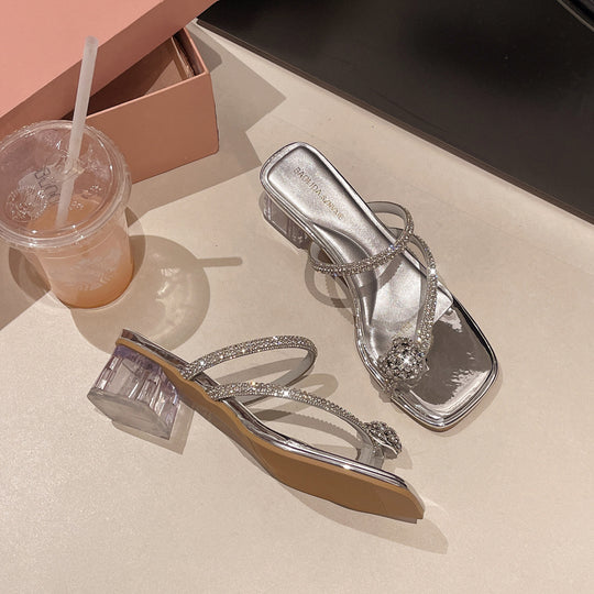 Damen Glitzernde High-Heels mit kunstvollen Verzierungen und transparentem Blockabsatz R&B