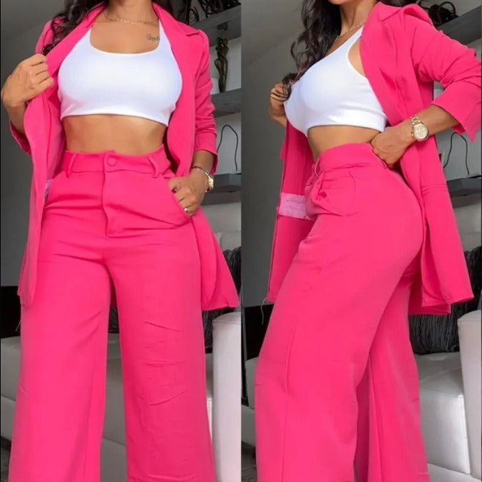 Damen elegantes Blazer- und Hosen-Set mit weitem Schnitt R&B