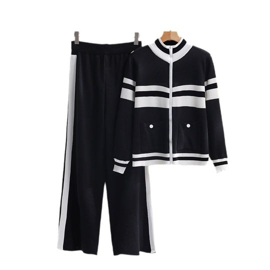 Damen sportliches Strick-Loungewear-Set mit geripptem Design und praktischen Taschen R&B