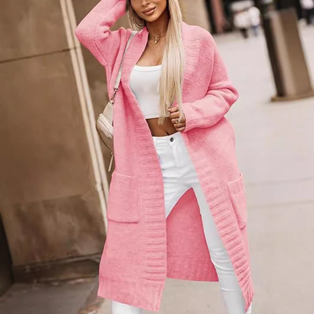 Damen Großer Strickmantel mit tiefen Taschen und offenem Design R&B