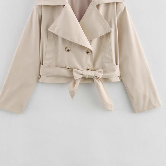 Damen modische cropped Trenchjacke mit eleganten Knopfdetails und Gürteldetail R&B