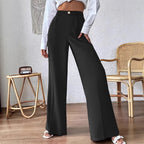 Damen Weit geschnittene Hose mit elegantem Hochbund und dekorativem Knopf R&B