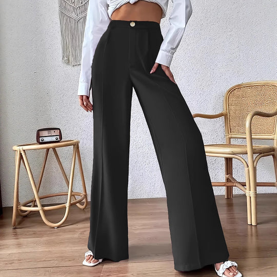 Damen Weit geschnittene Hose mit elegantem Hochbund und dekorativem Knopf R&B