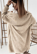 Damen Oversized Strickmantel mit lässigem V-Ausschnitt und luftiger Maschenstruktur R&B