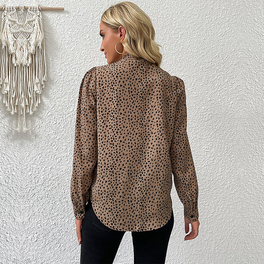 Damen Bluse mit Schleifen-Ausschnitt und Leopardenmuster R&B
