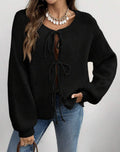 Damen Strickpullover mit dekorativem Schnürdesign und lässigen Ballonärmeln