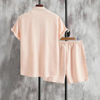 Herren lässiges Shorts-Set mit knöpfbarem Oberteil und elastischem Bund