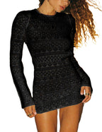 Damen Häkel-Minikleid mit kreativem Cut-Out-Design und langen Ärmeln R&B