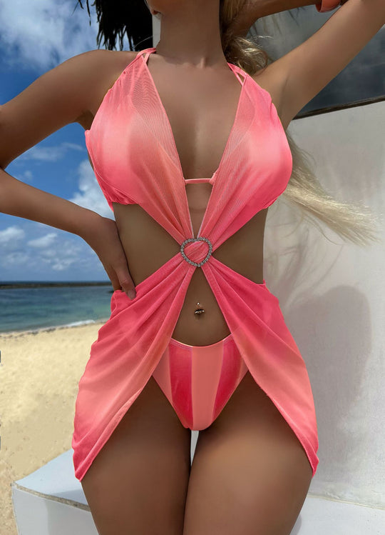 Damen Trendiges Zwei-in-Eins-Bikini-Set mit modischem Wickelrock R&B