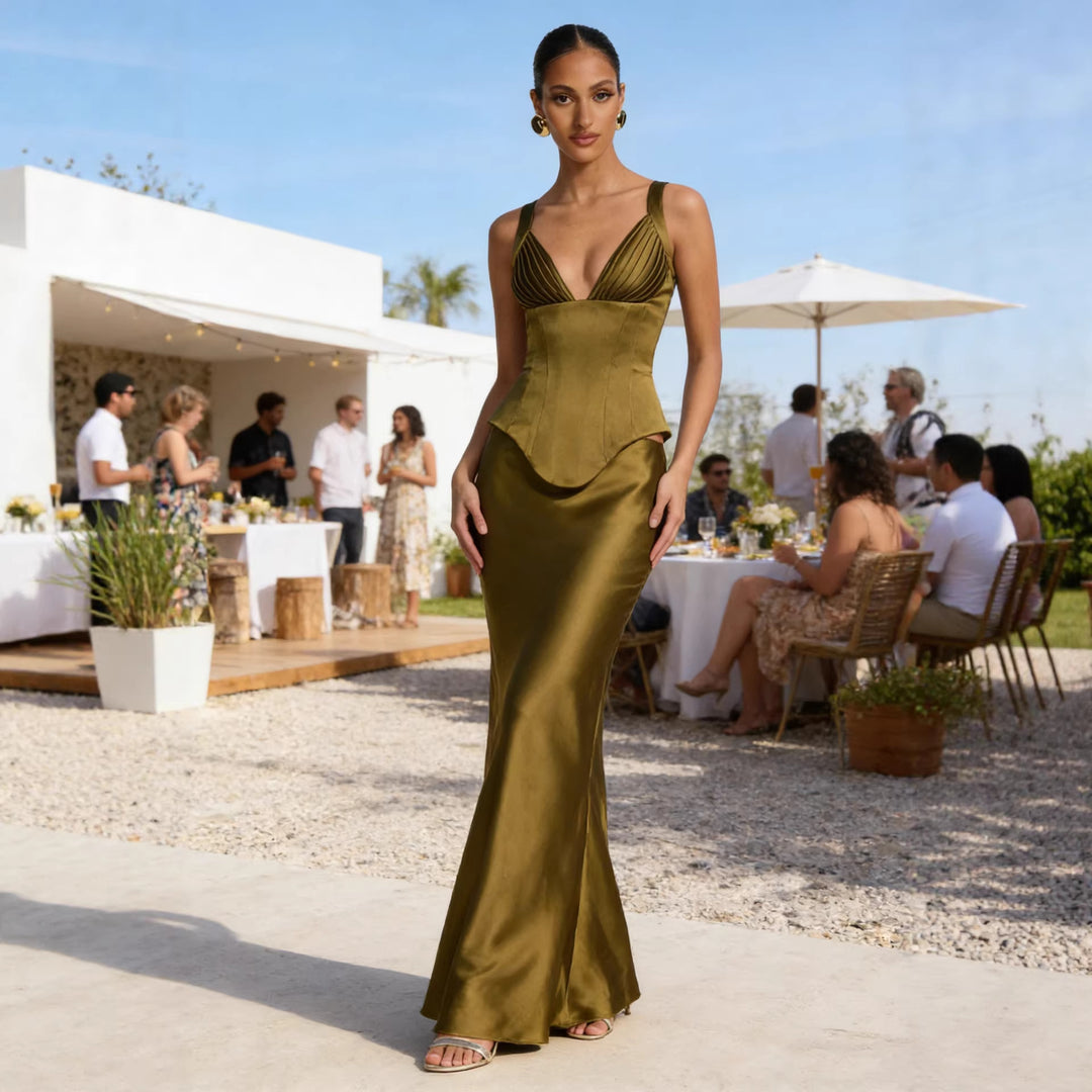 Damen Elegantes Abendkleid mit figurformendem Design und tiefem V-Ausschnitt R&B