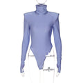 Damen Langarm-Bodysuit mit hohem Kragen und eleganten Raffungen R&B