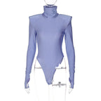 Damen Langarm-Bodysuit mit hohem Kragen und eleganten Raffungen R&B
