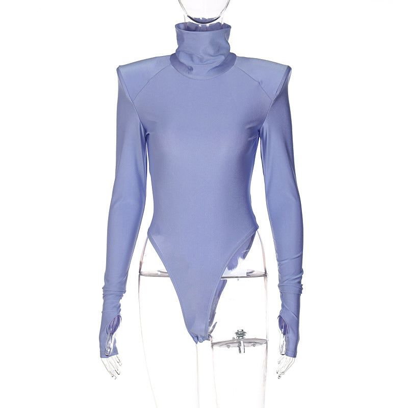 Damen Langarm-Bodysuit mit hohem Kragen und eleganten Raffungen R&B