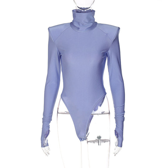 Damen Langarm-Bodysuit mit hohem Kragen und eleganten Raffungen R&B