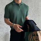 Herren nan schmal geschnittenes geripptes Poloshirt aus Feinstrick mit Kurzarm und Polokragen R&B