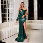 Damen Glamouröses Abendkleid mit asymmetrischem Schnitt und funkelnden Pailletten R&B