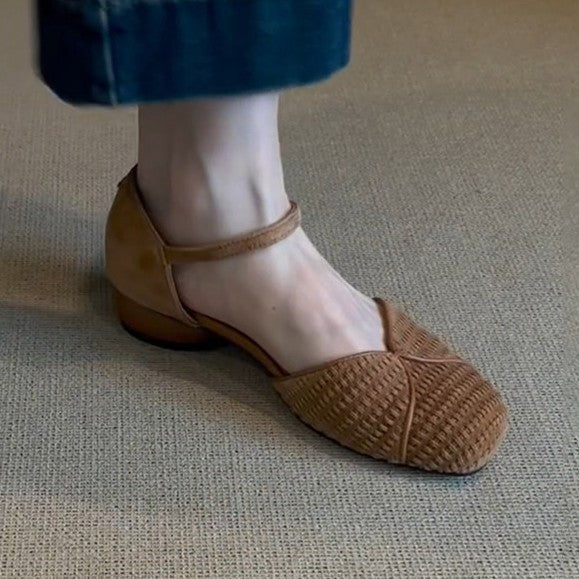 Damen Slingback-Ballerinas mit geflochtenem Obermaterial und modischem Riemen