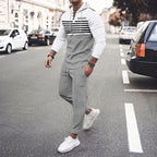 Herren nan urbanes Kapuzen-Henley Freizeitset mit Streifenpasse und gekürzter Joggerhose R&B