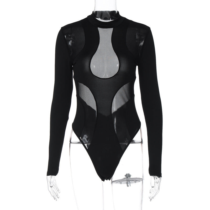 Damen Langarm-Body mit transparenten Einsätzen R&B
