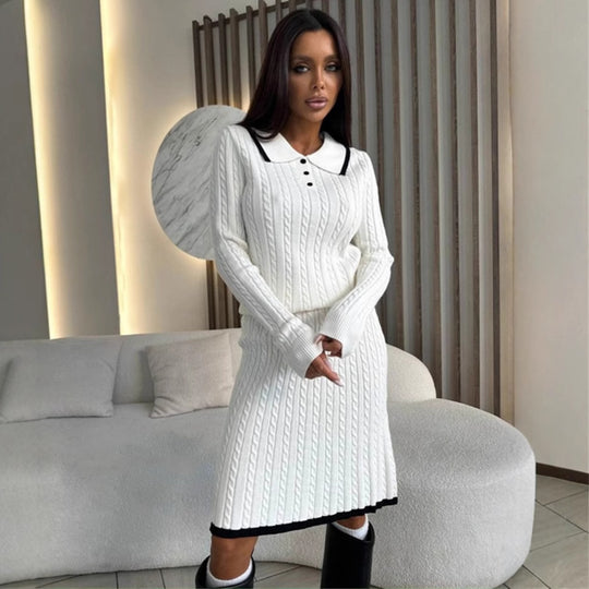 Damen Strickkleid mit hochgeschlossenem Kragen und Knopfleiste R&B