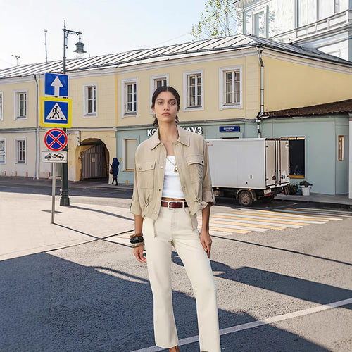 Damen leichte Oversize-Jacke mit praktischen Taschen R&B