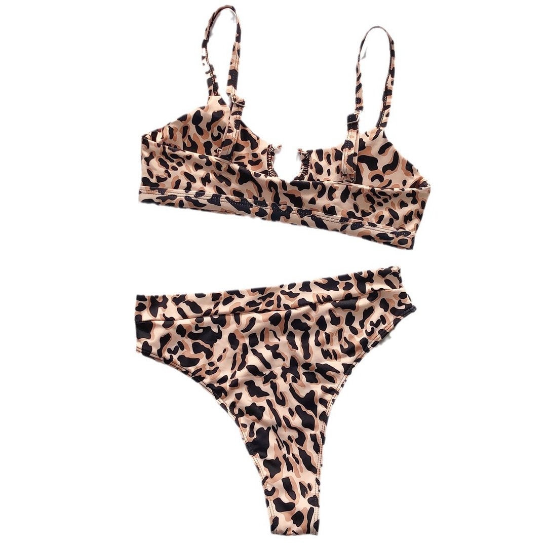 Damen Hochtailliertes Bikini-Set mit stylischem Leopardenmuster R&B