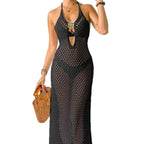 Damen eleganter unifarbener Netz-Strandüberwurf R&B