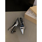 Damen Slingback-Pumps mit schimmerndem Obermaterial und modischen Dekoren R&B