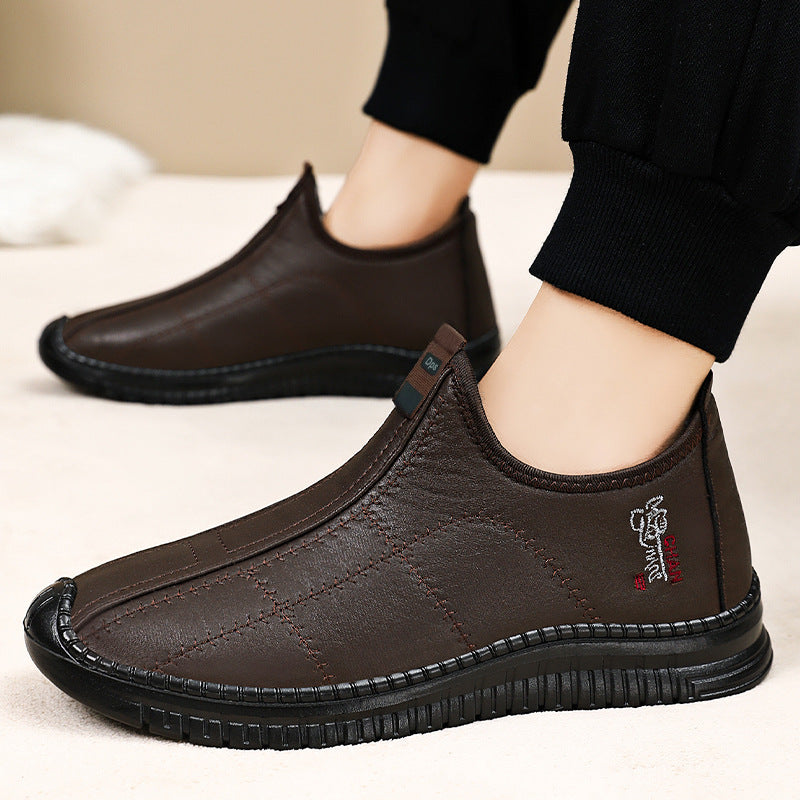 Damen Bequeme und warme Lederhausschuhe mit rutschfester Sohle R&B