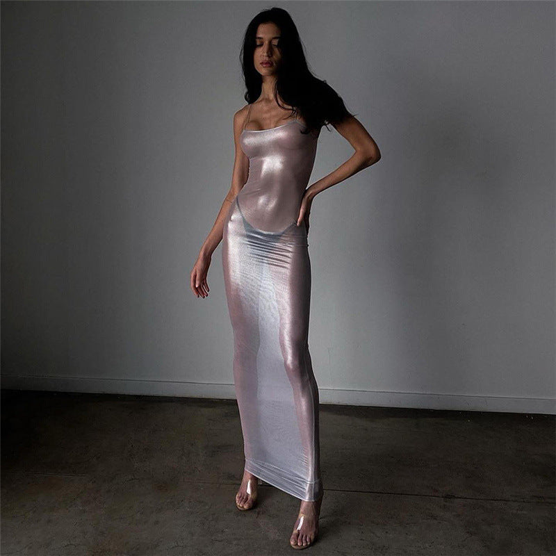 Damen Maxi-Strandkleid aus leichtem Material mit feinen Spaghettiträgern R&B