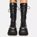 Damen Hochwertige Schnürstiefel mit Plateauabsatz und seitlichem Reißverschluss R&B