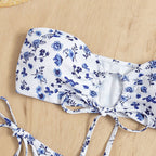 Damen Bandeau-Bikini mit floralem Cut-Out-Design und verstellbaren Trägern R&B