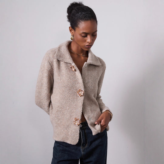 Damen elegante Strickjacke mit dekorativen Knopfdetails R&B